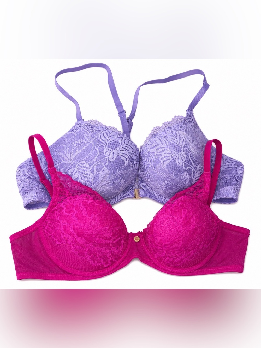 Lot of 2 Bras Auden Push Up 36A & Natori 34B Lace Underwire Purple Pink